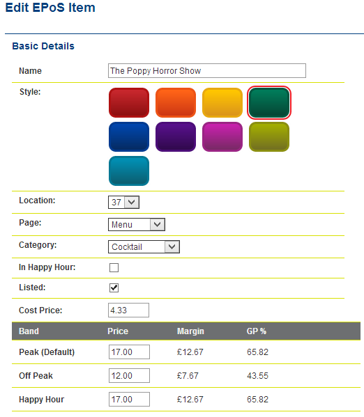 Real time GP and margin on EPoS items