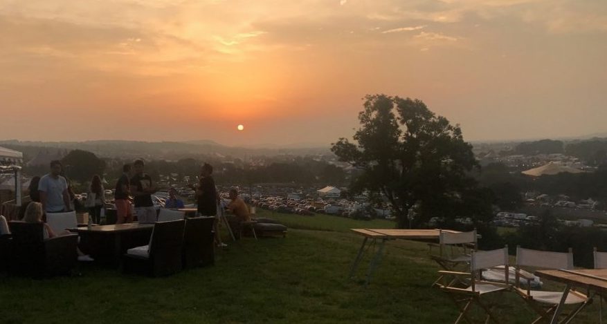 Sunset over a festival in full swing