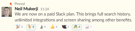 Team's reaction to the announcement we were upgrading to the paid Slack plan