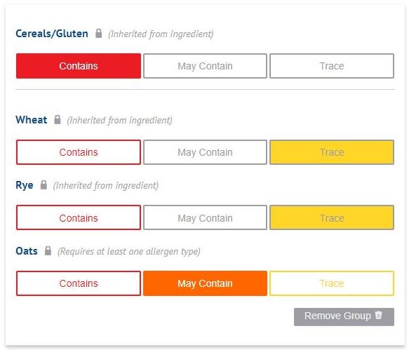 A preview of the Cloud Till Item PLU allergen configuration device