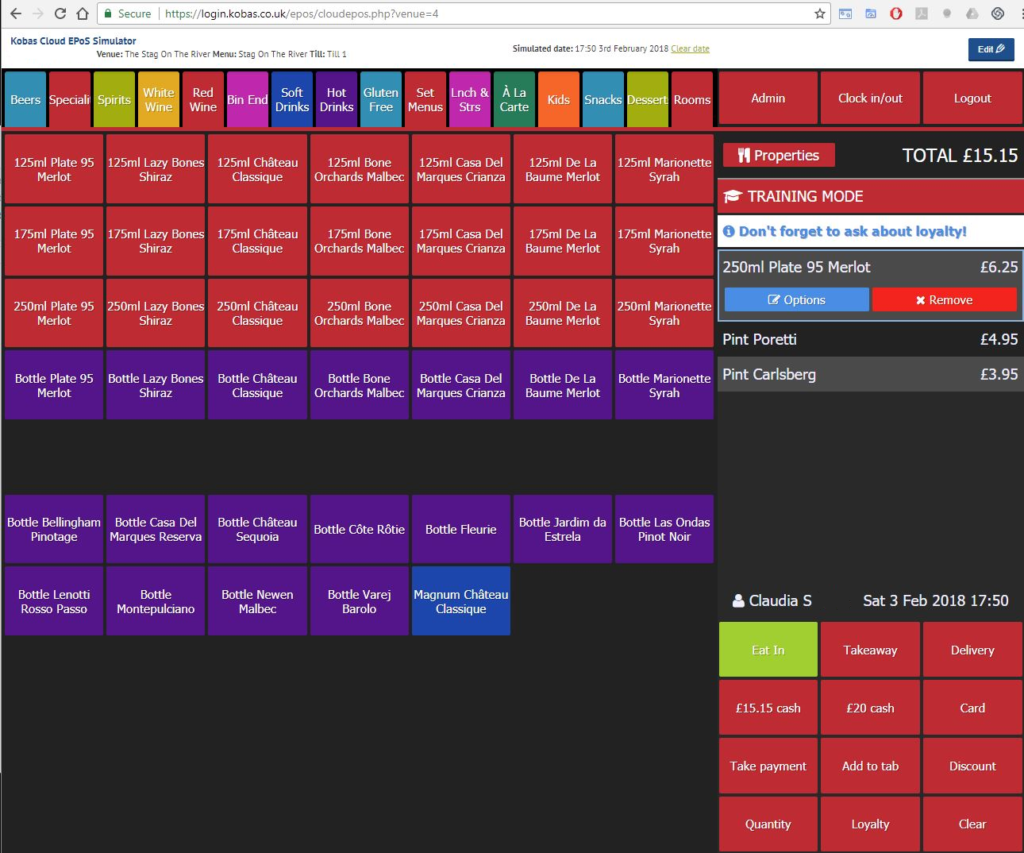 Screen grab of the Kobas Simulator in use