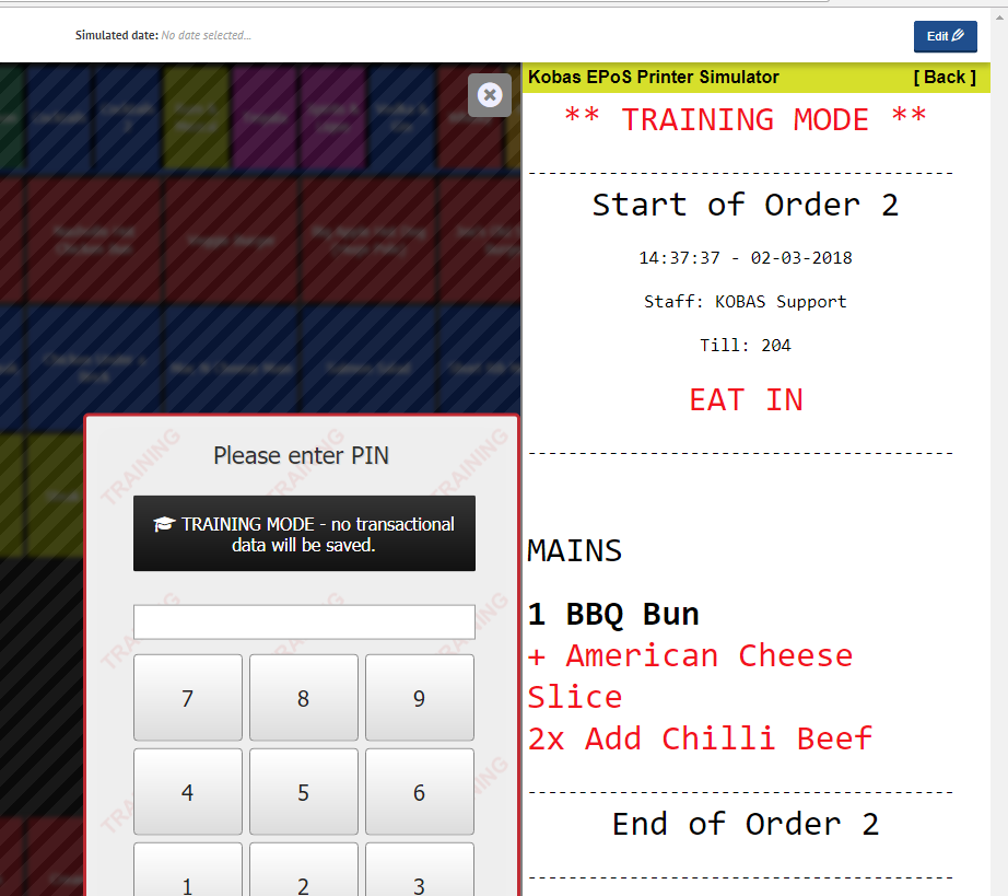 Printer simulation showing selected burger toppings